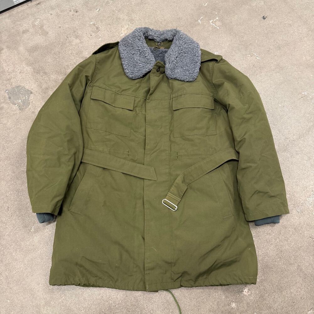 Vintage Czech Military Field Parka Jacket Mens Large Green Sherpa Collar Lined
